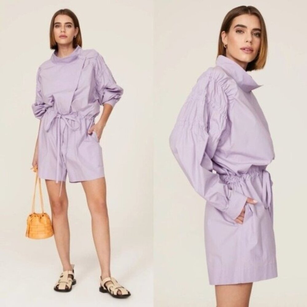 AKNVAS Ketevan Romper M Lilac Purple Oversized Cotton Poplin Belted Pockets